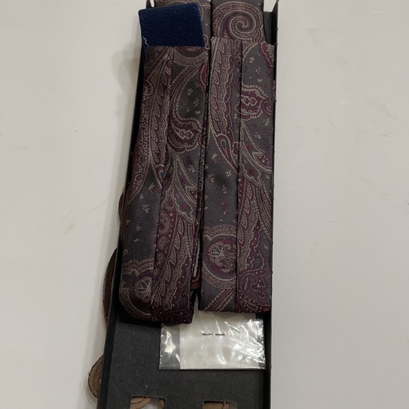 Paisley Burgundy on Dark Gray Adjustable Suspenders 100% Silk - Picture 3 of 7